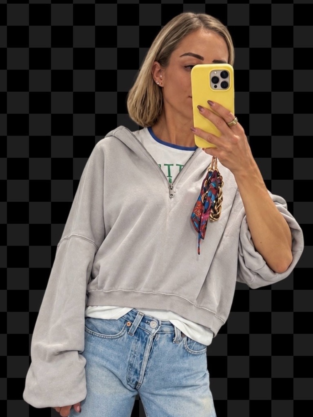 Wild Fable Relaxed Half-Zip Hooded Pullover in Light Gray